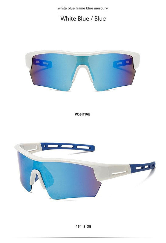 2 pcs Outdoor Sports Sunglasses - UV Protection HD Lenses for Cycling, Boating, Fishing(White blue frame blue mercury) Main Image