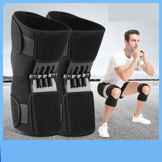 1 Pair Black Adjustable Knee Brace Support with Spring Booster â Patella Stabilizer for Squats, Hiking, and Outdoor Sports.