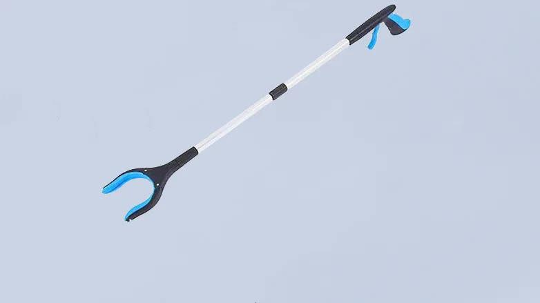 Blue Foldable Grabber Tool with Silicone Non-Slip Claws - Ideal for Litter Picking, Outdoor Use, and Household Cleaning.