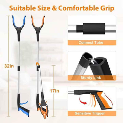 Blue Foldable Grabber Tool with Silicone Non-Slip Claws - Ideal for Litter Picking, Outdoor Use, and Household Cleaning.