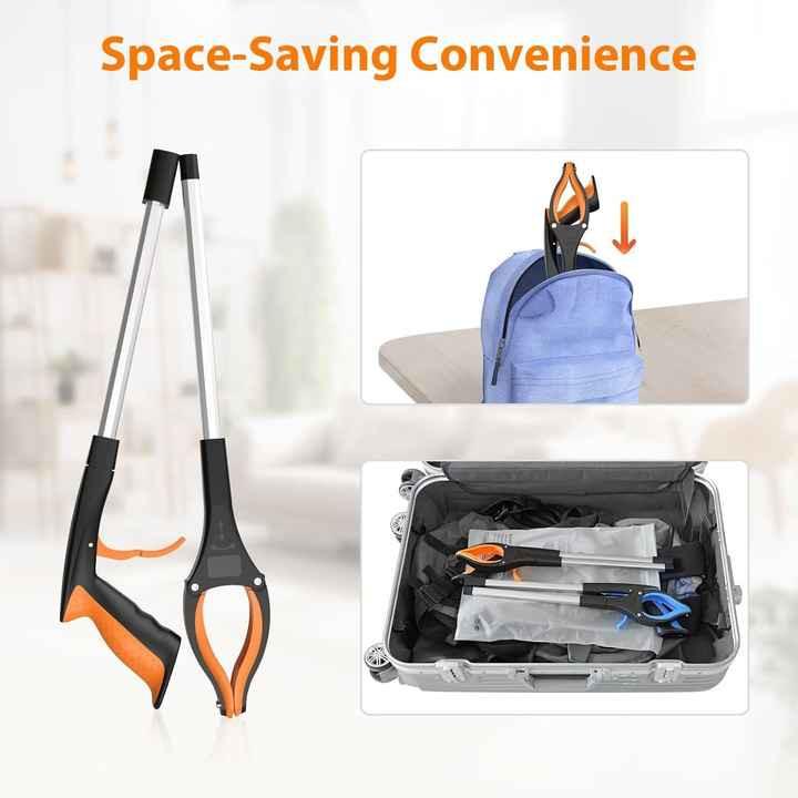 Blue Foldable Grabber Tool with Silicone Non-Slip Claws - Ideal for Litter Picking, Outdoor Use, and Household Cleaning.