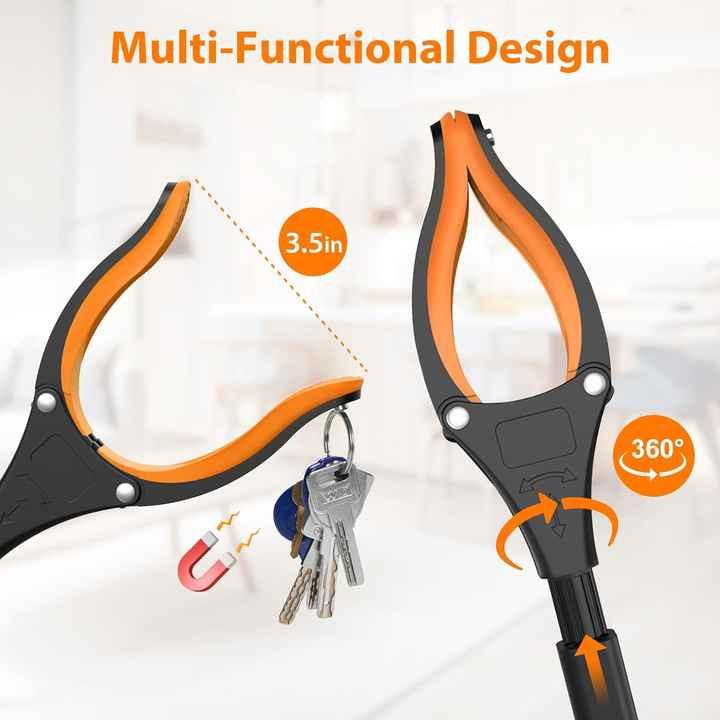 Red Foldable Grabber Tool with Silicone Non-Slip Claws - Ideal for Litter Picking, Outdoor Use, and Household Cleaning.