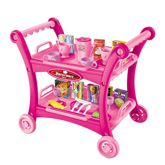 Pink Children's Pretend Play Kitchen Cart Set with Toys - Roleplay Cooking Set with Accessories - Educational Toy for Kids.