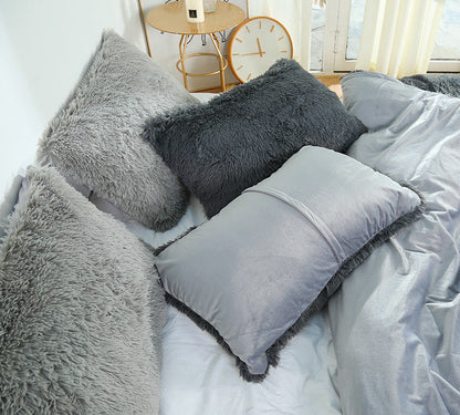 Claret Faux Fur Pillowcase Set - Crystal Velvet Plush Throw Pillow Covers, Bedding Accent (50x70cm, Pair)