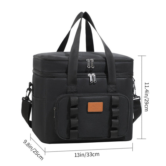 Black 23L Extra Large Insulated Cooler Bag with Double Layers - Perfect for Camping, Picnics, and Outdoor Adventures.