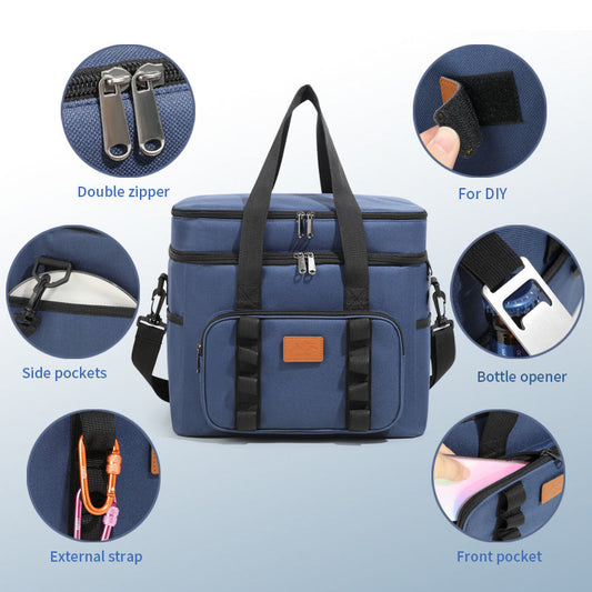 Black 23L Extra Large Insulated Cooler Bag with Double Layers - Perfect for Camping, Picnics, and Outdoor Adventures.
