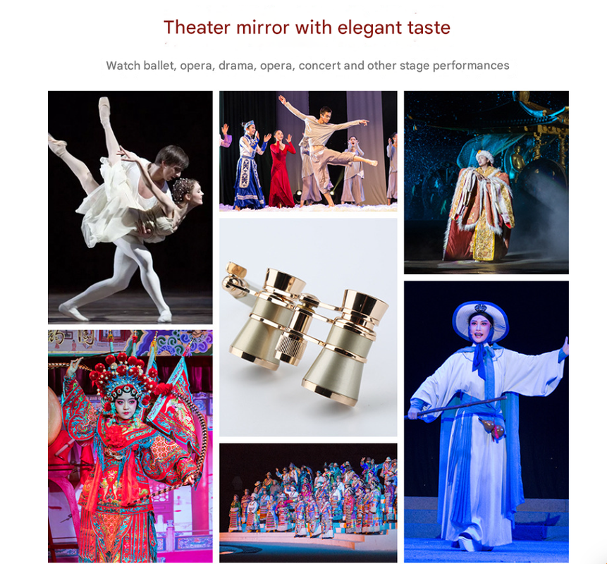 Champagne Gold Elegant Theatre Binoculars - Portable & Stylish Handheld Opera Glasses (Focal length: 200mm).