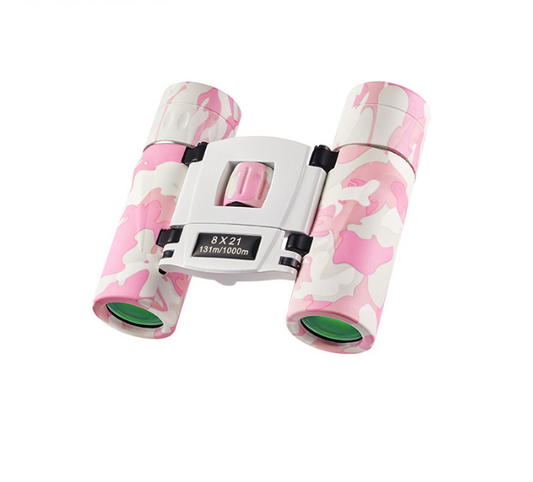 Pinkish White Mini Pocket Binoculars - 8x21 High Power Colorful Binoculars for Kids.
