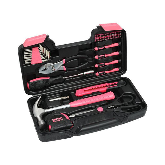 39-Piece Home Tool Kit - Pink Carbon Steel Hardware Set.