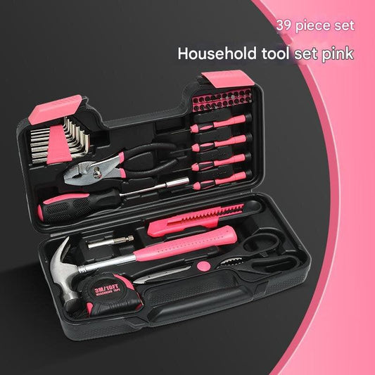 39-Piece Home Tool Kit - Pink Carbon Steel Hardware Set.