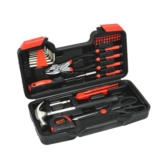 39-Piece Home Tool Kit - Red Carbon Steel Hardware Set.