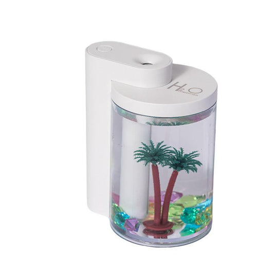 White Mini USB Micro Landscape Humidifier - 260ml Cool Mist Maker with LED Light.