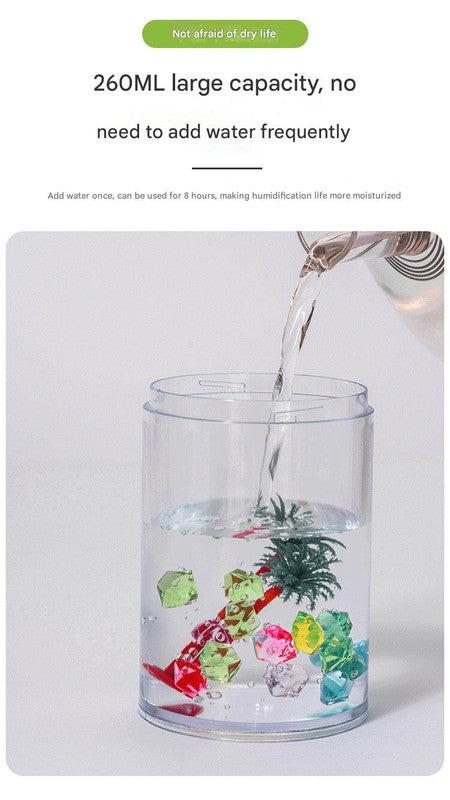 Pink Mini USB Micro Landscape Humidifier - 260ml Cool Mist Maker with LED Light.
