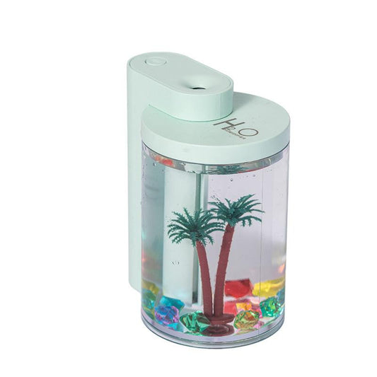 Green Mini USB Micro Landscape Humidifier - 260ml Cool Mist Maker with LED Light.