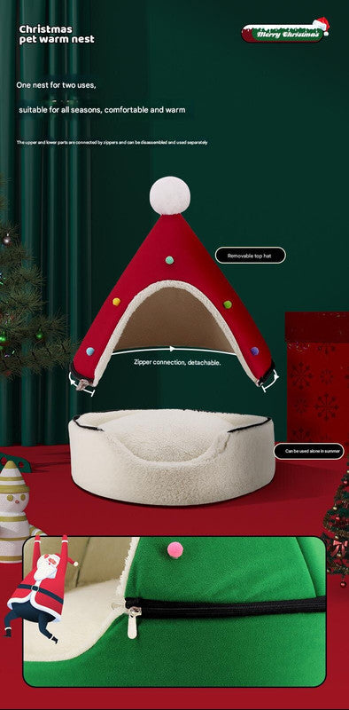Festive Detachable Pet House - Cozy Green Christmas tree Design (S - 37x46cm)