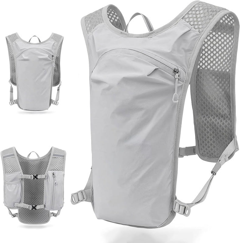 Grey Lightweight Hydration Vest Pack - Breathable Running & Cycling Backpack.