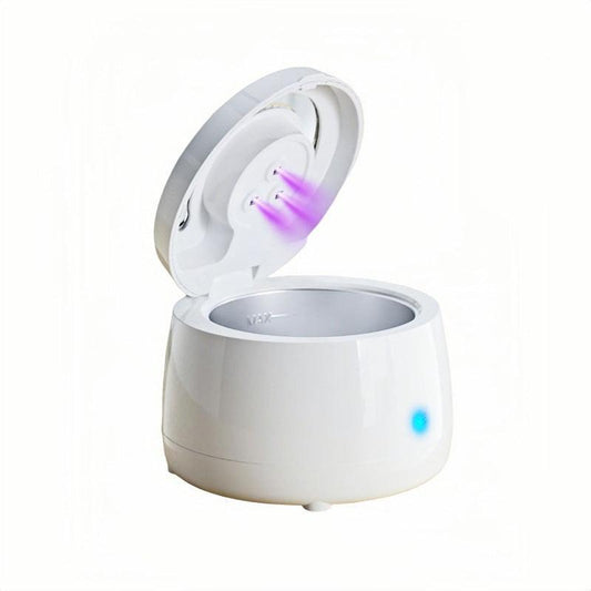 White Ultrasonic Cleaner with UV Light for Dentures, Aligners & Jewelry.