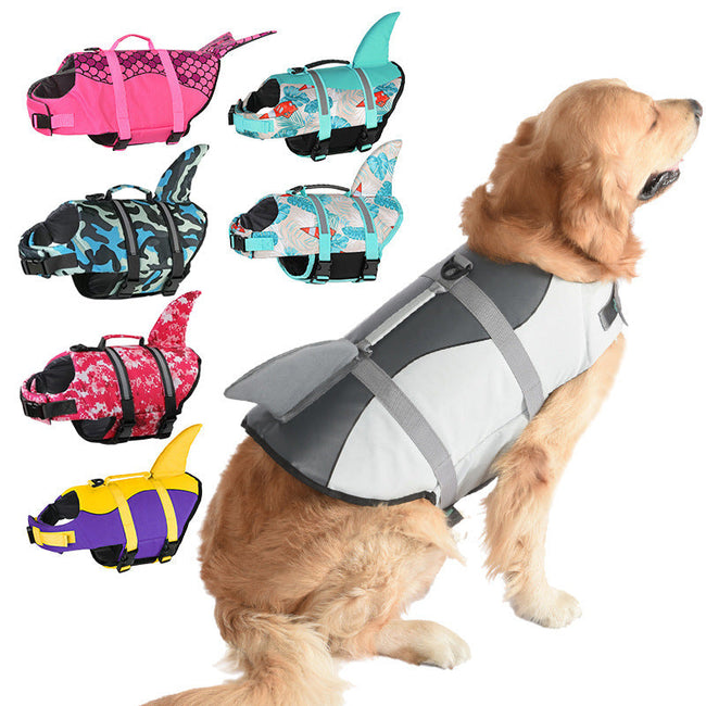 Size L Blue Scales Pattern Pet Life Jacket for Dogs - Summer Swimming Safety Vest with Shark Fin for Small to Large Breeds Main Image