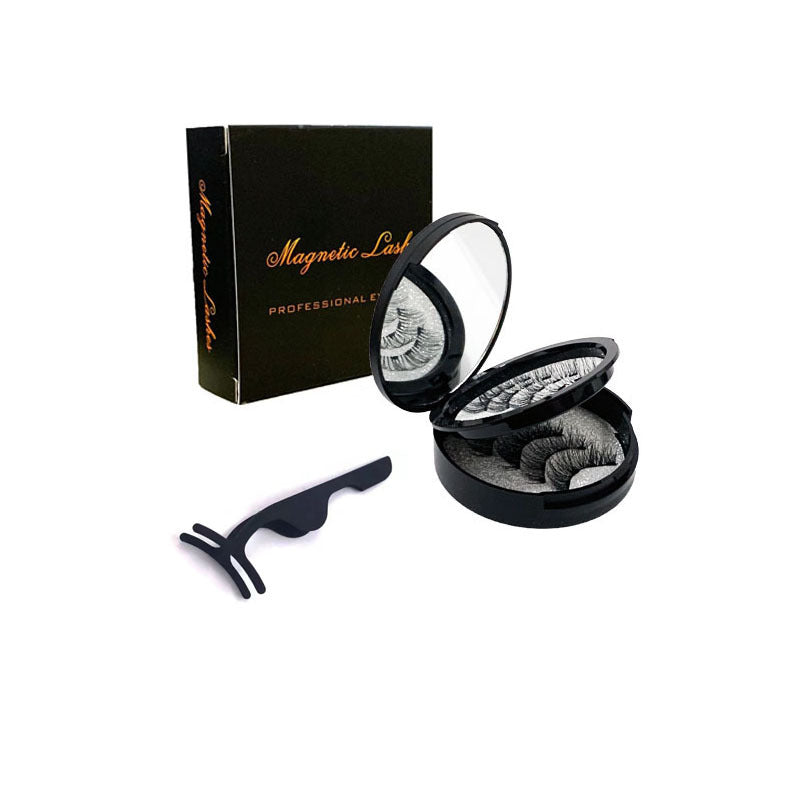 Style 2 Black Magnetic False Eyelashes Kit - 3 Pairs with Applicator Clip and Mirror Case