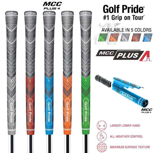 2 Pcs Orange MCC PLUS4 Midsize Golf Grip - Rubber and Cotton Thread Hybrid, 265 mm, 72g, Core 60.