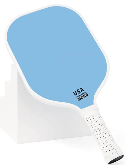 Light Blue Fiberglass Pickleball Paddle Set - 2 Minimalist Paddles, 4 Balls, and Carry Bag for Outdoor Play.