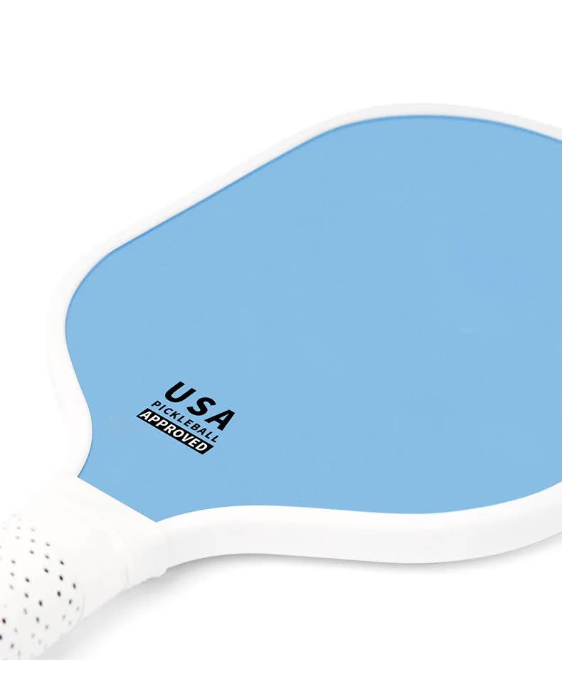 Light Blue Fiberglass Pickleball Paddle Set - 2 Minimalist Paddles, 4 Balls, and Carry Bag for Outdoor Play.