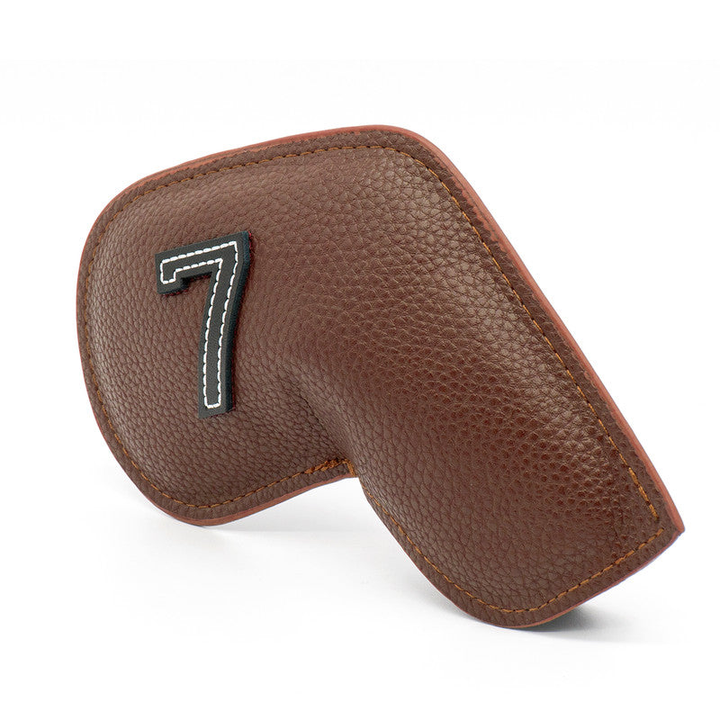 Brown Golf Iron Head Covers Set of 10 - Waterproof PU Leather Club Protectors with Embroidered Numbers (3-9, P, A, S).
