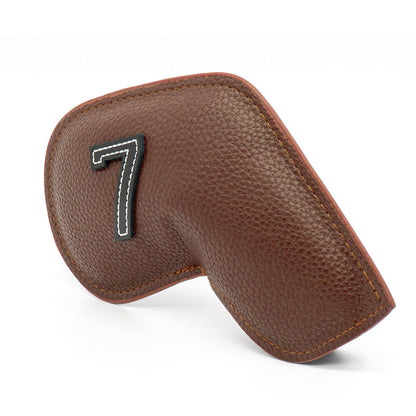 Brown Golf Iron Head Covers Set of 10 - Waterproof PU Leather Club Protectors with Embroidered Numbers (3-9, P, A, S).