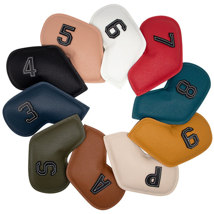 Brown Golf Iron Head Covers Set of 10 - Waterproof PU Leather Club Protectors with Embroidered Numbers (3-9, P, A, S).