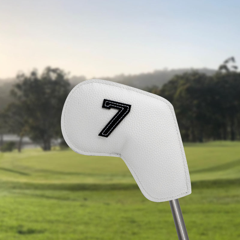 Brown Golf Iron Head Covers Set of 10 - Waterproof PU Leather Club Protectors with Embroidered Numbers (3-9, P, A, S).