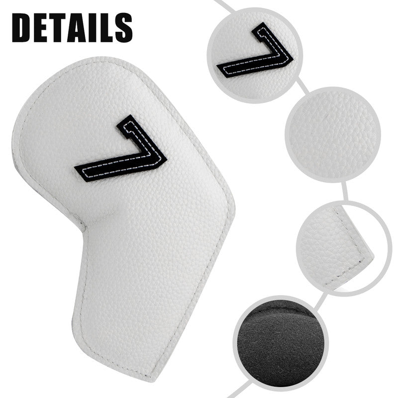 Brown Golf Iron Head Covers Set of 10 - Waterproof PU Leather Club Protectors with Embroidered Numbers (3-9, P, A, S).