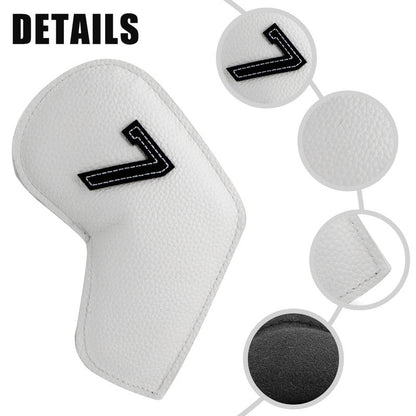 Brown Golf Iron Head Covers Set of 10 - Waterproof PU Leather Club Protectors with Embroidered Numbers (3-9, P, A, S).