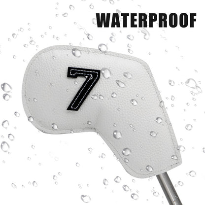 Brown Golf Iron Head Covers Set of 10 - Waterproof PU Leather Club Protectors with Embroidered Numbers (3-9, P, A, S).