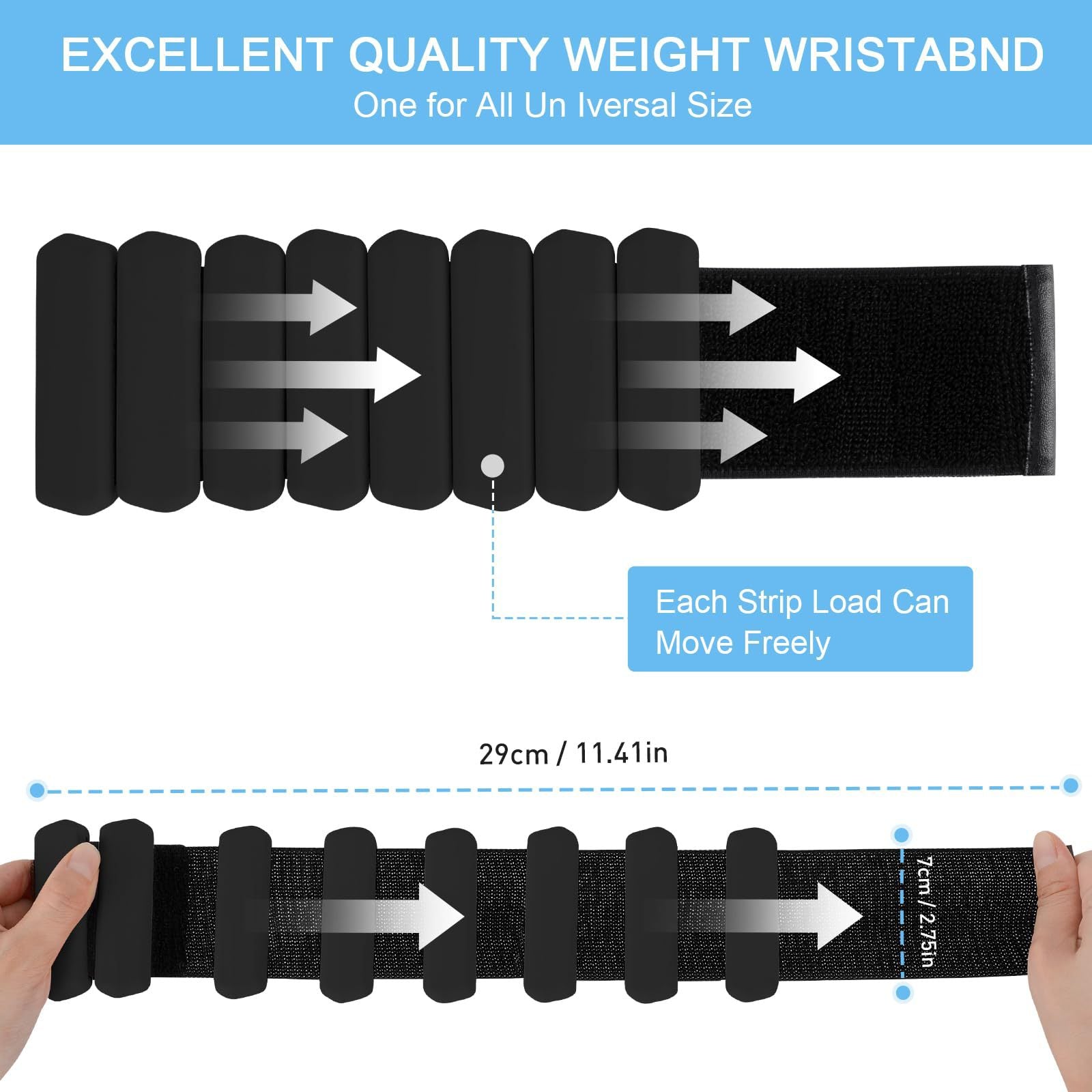 Black Adjustable Silicone Wrist & Ankle Weights - 2lb Pair (900g) | Comfortable Fitness Resistance Bands for Workout, Running, Training.