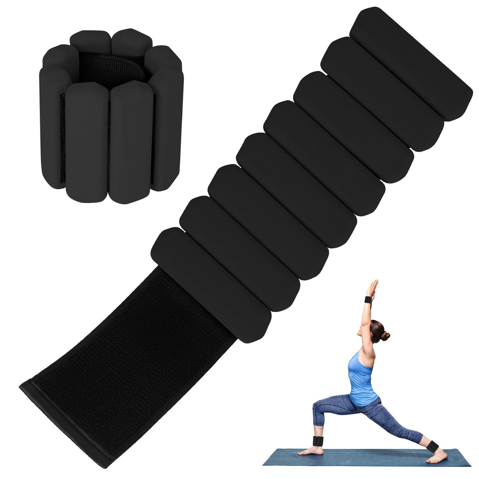 Grey Adjustable Silicone Wrist & Ankle Weights - 2lb Pair (900g) | Comfortable Fitness Resistance Bands for Workout, Running, Training.