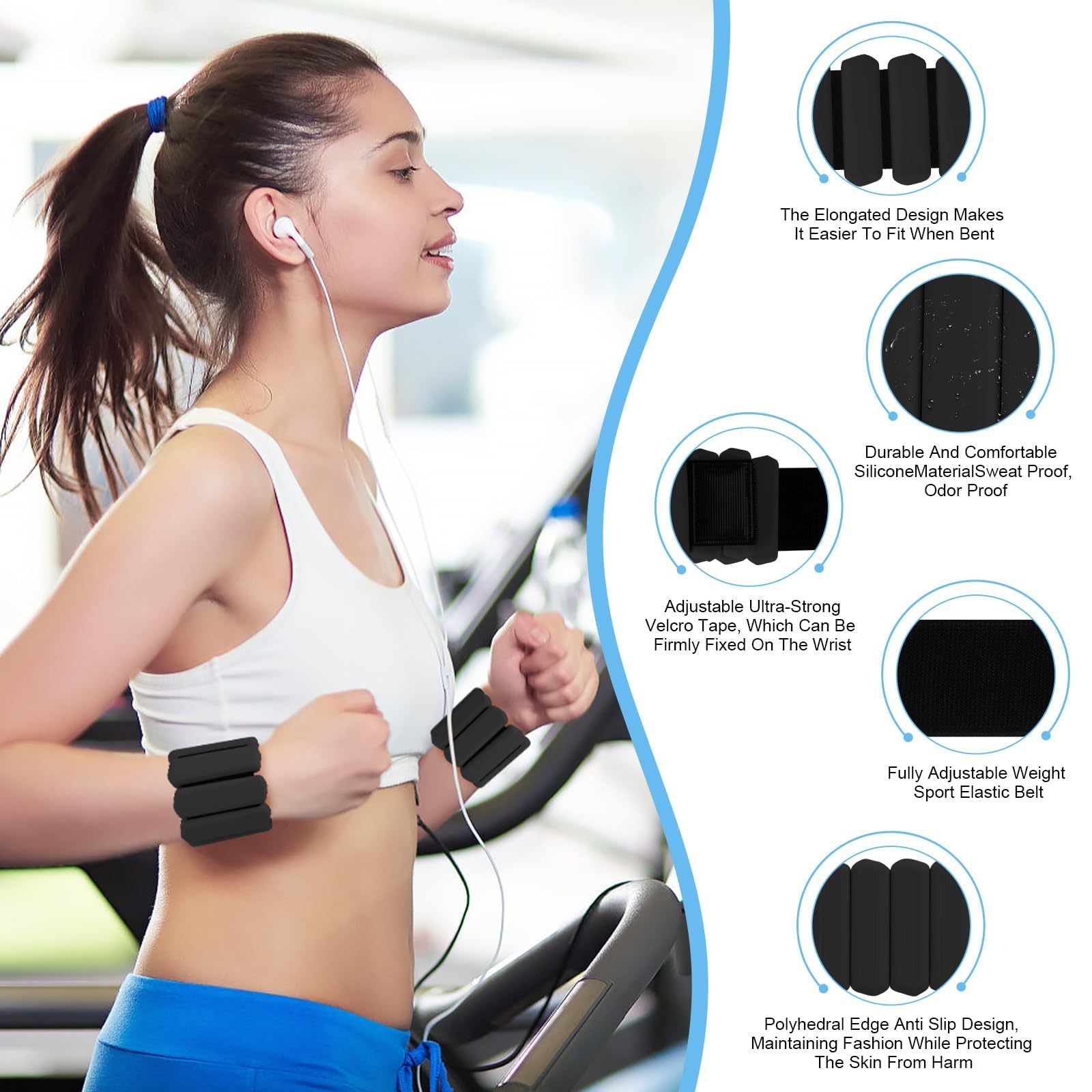 Grey Adjustable Silicone Wrist & Ankle Weights - 2lb Pair (900g) | Comfortable Fitness Resistance Bands for Workout, Running, Training.