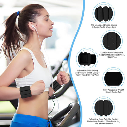 Grey Adjustable Silicone Wrist & Ankle Weights - 2lb Pair (900g) | Comfortable Fitness Resistance Bands for Workout, Running, Training.