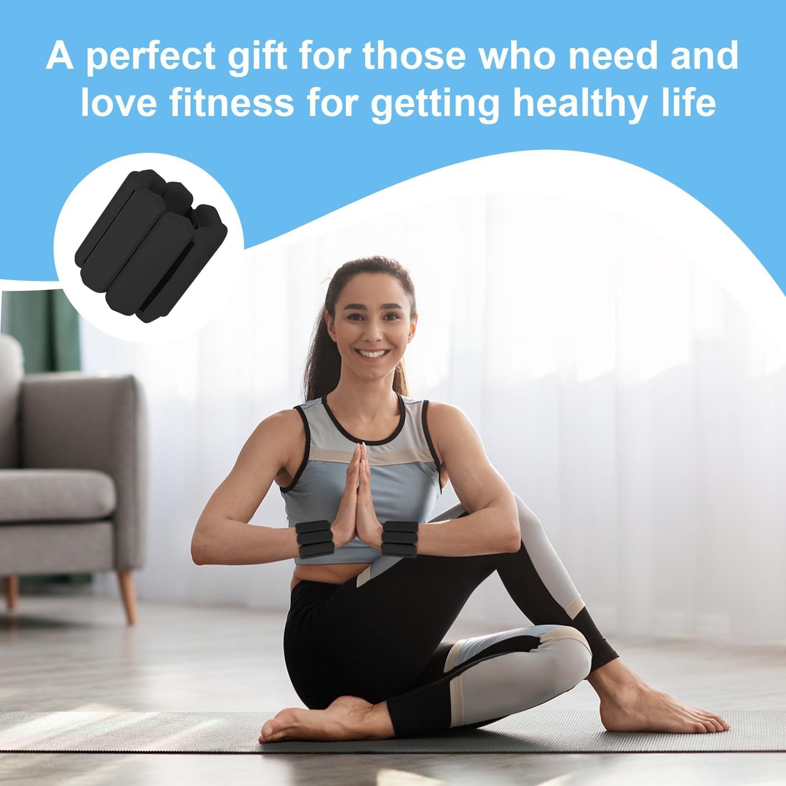 Grey Adjustable Silicone Wrist & Ankle Weights - 2lb Pair (900g) | Comfortable Fitness Resistance Bands for Workout, Running, Training.