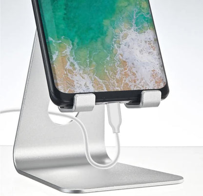 2 Pcs Silver Foldable Aluminum Alloy Phone & Tablet Stand - Adjustable Portable Desktop Holder