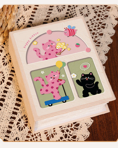 Cover 3 Colorful Cartoon cat pattern 6-Inch 100-Photo Cartoon Cat Album - Large Capacity Family Photo Storage Book with Suede and Crystal Cover