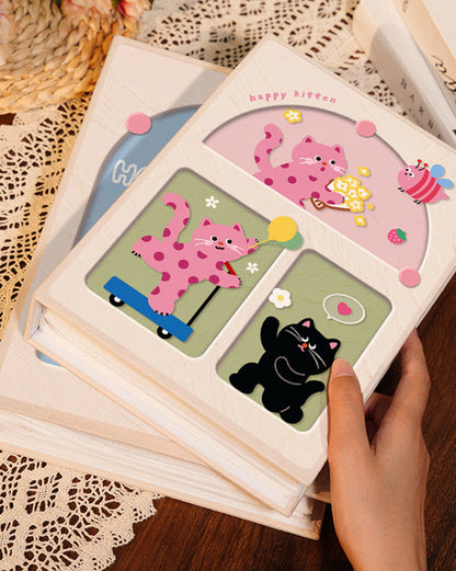 Cover 3 Colorful Cartoon cat pattern 6-Inch 100-Photo Cartoon Cat Album - Large Capacity Family Photo Storage Book with Suede and Crystal Cover