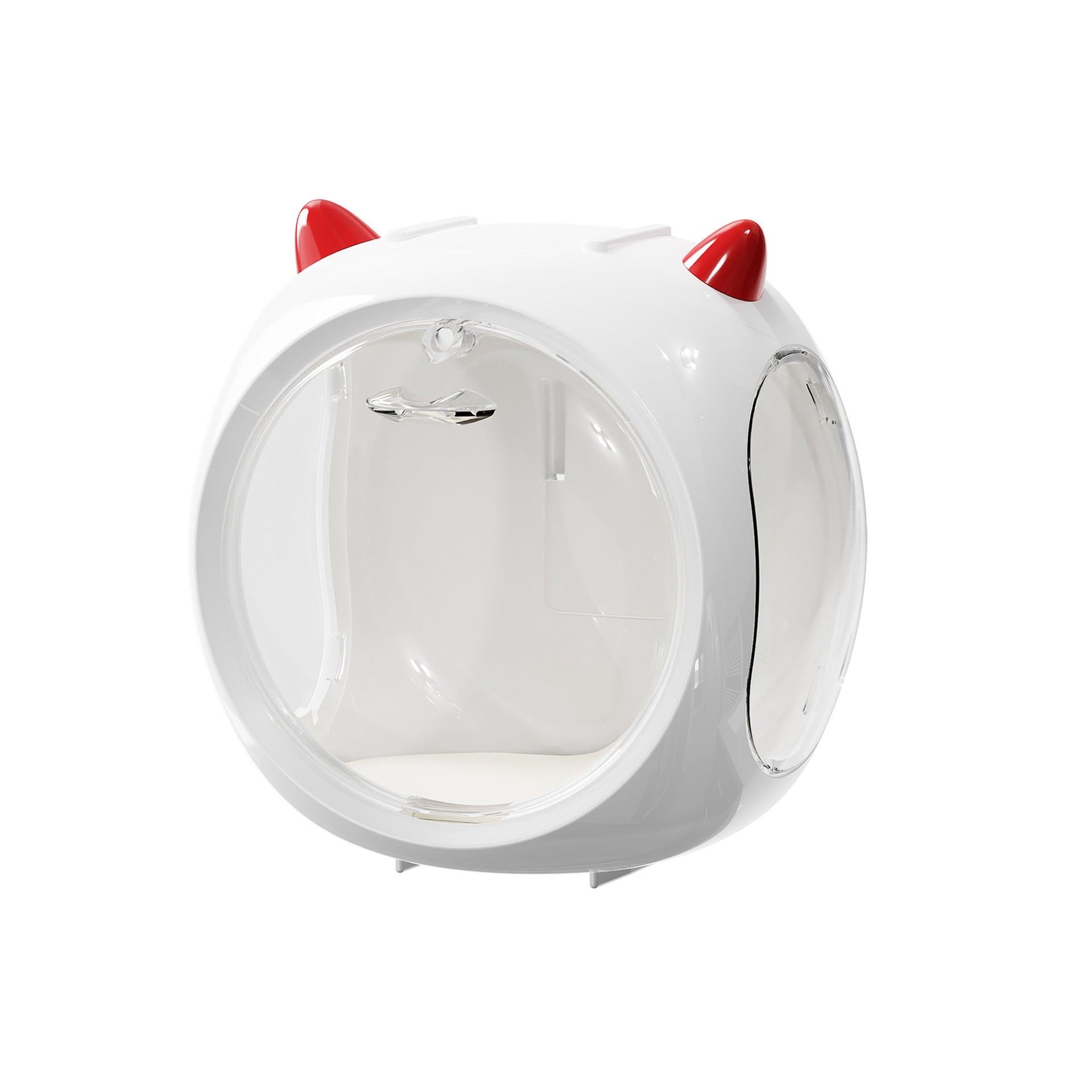 White And Red Horn Acrylic Blind Box Display Case - Transparent Dustproof Storage for Figures and Collectibles(The model is a shooting prop and is not included).