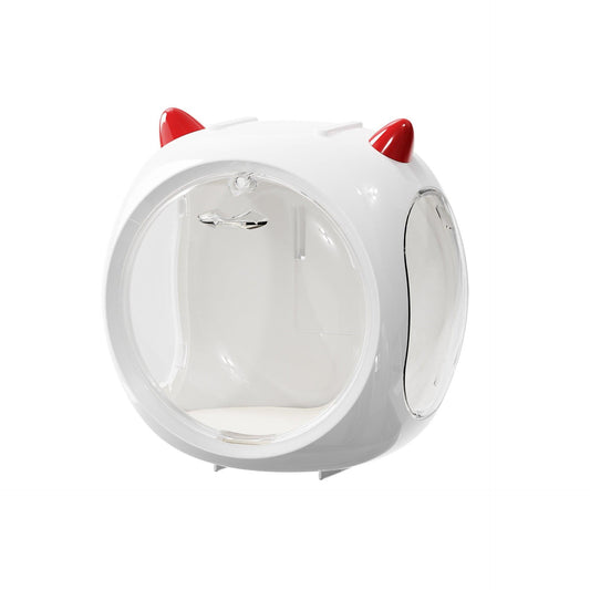 White And Red Horn Acrylic Blind Box Display Case - Transparent Dustproof Storage for Figures and Collectibles(The model is a shooting prop and is not included).