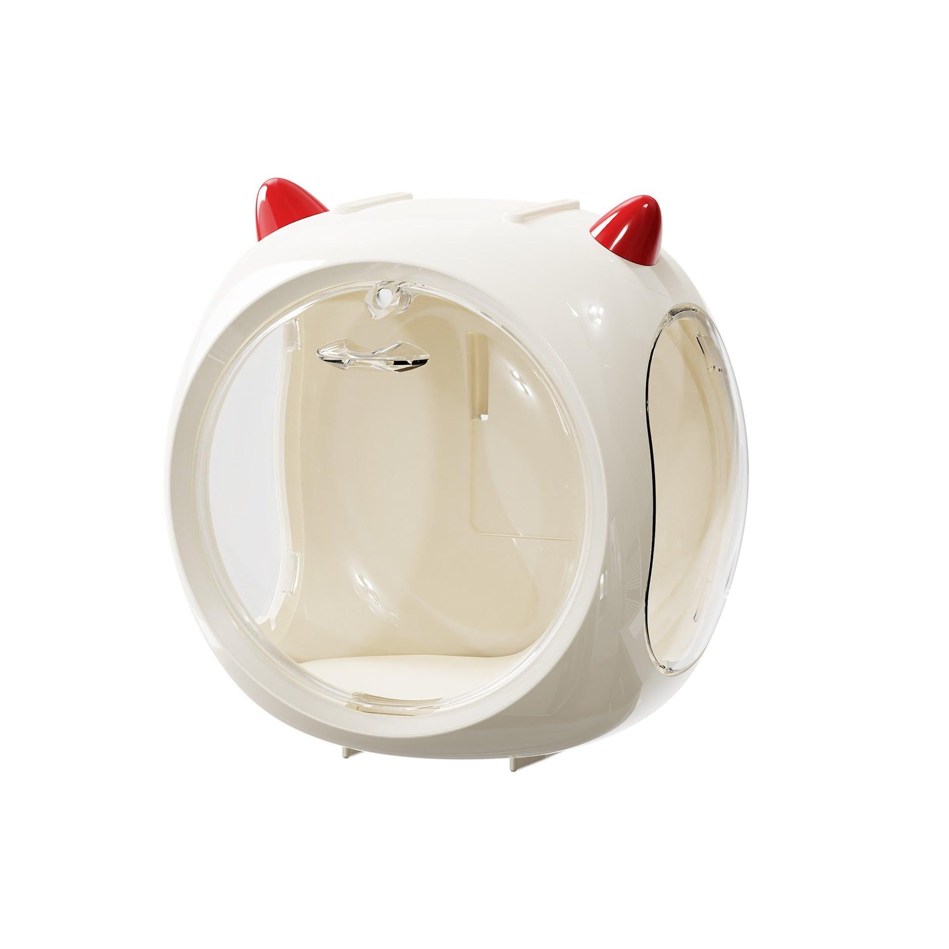 Beige And Red Horn Acrylic Blind Box Display Case - Transparent Dustproof Storage for Figures and Collectibles(The model is a shooting prop and is not included).