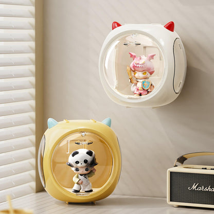 Beige And Red Horn Acrylic Blind Box Display Case - Transparent Dustproof Storage for Figures and Collectibles(The model is a shooting prop and is not included).