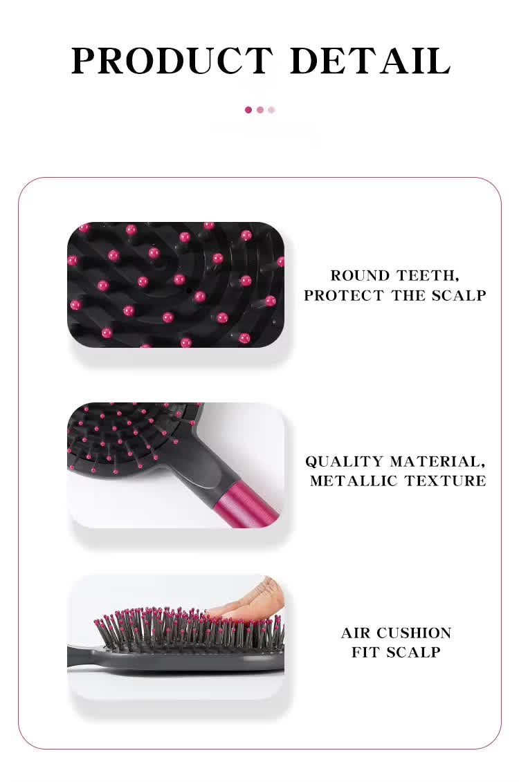 Grey Air Cushion Massage Paddle Brush & Wide Tooth Comb Set - Gentle Detangling for All Hair Types