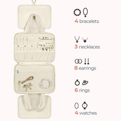 Size M Beige Quilted Hanging Toiletry Bag with Jewelry Organizer - Travel Cosmetic Case(28*12*20)