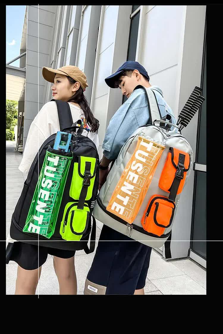 Orange And Black Stylish Sports Backpack with Contrast Pockets - Unisex Gym Bag for Badminton & Tennis