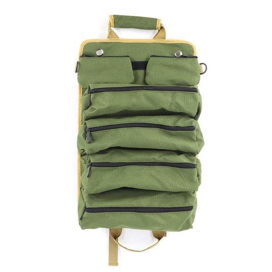 Green Heavy Duty Roll-Up Tool Bag Organizer - Waterproof Oxford Fabric Pouch with Multiple Pockets.
