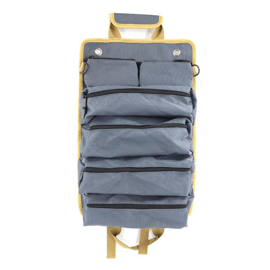 Grey Heavy Duty Roll-Up Tool Bag Organizer - Waterproof Oxford Fabric Pouch with Multiple Pockets.
